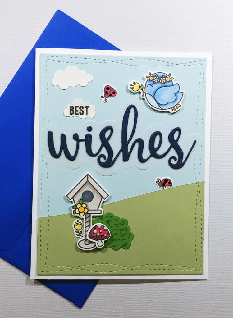 Pink and Main Best Wishes Card with Copic coloring