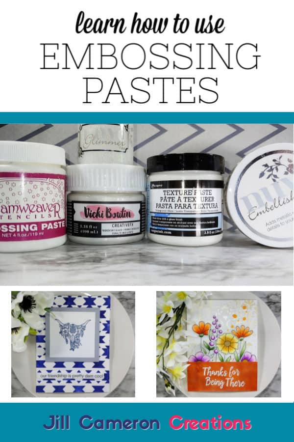 Check out the different properties of five embossing pastes that are great for card makers! Learn more about each of the products and why you should be using them on your handmade cards. #handmadecards #cardmaking #diycard