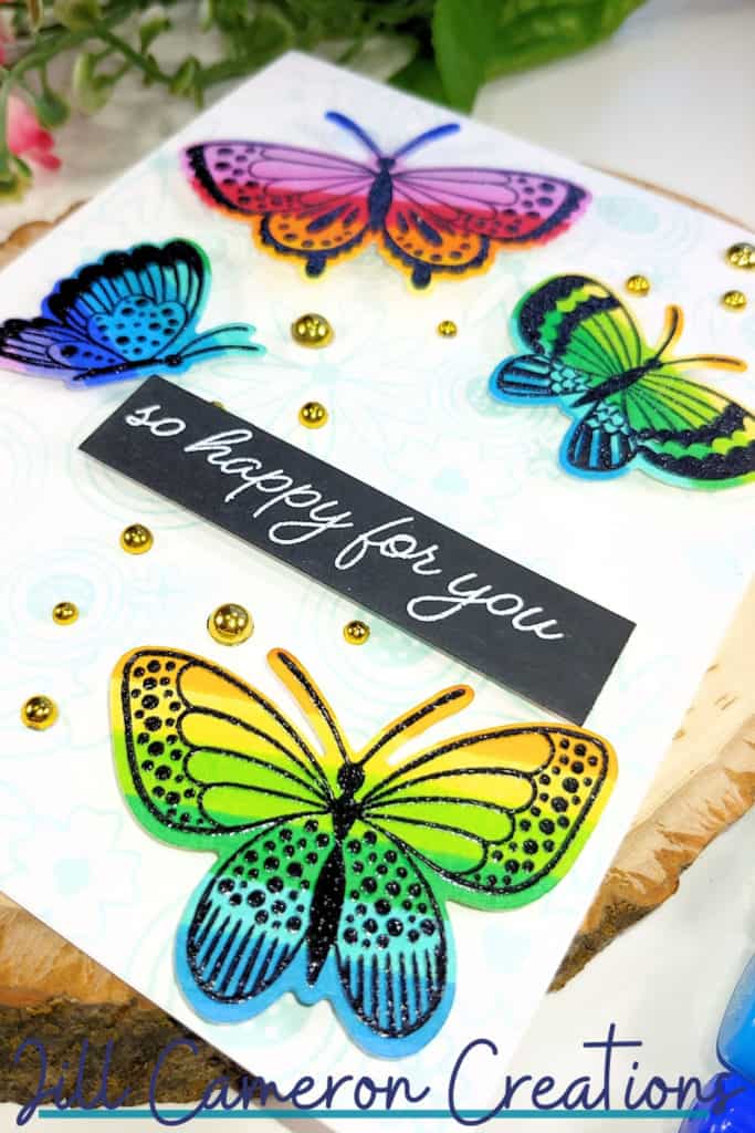 Black and Rainbow Butterflies Card using Copic Markers and Catherine Pooler Happy Butterflies and Bee Kind
