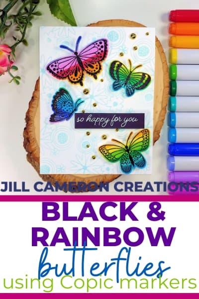 Black & Rainbow Butterflies with Copic Markers