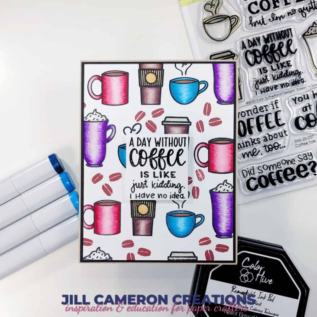 Small Stamp Background with Sweet n Sassy Coffee Talk Make the Cards Challenge Coffee or Tea