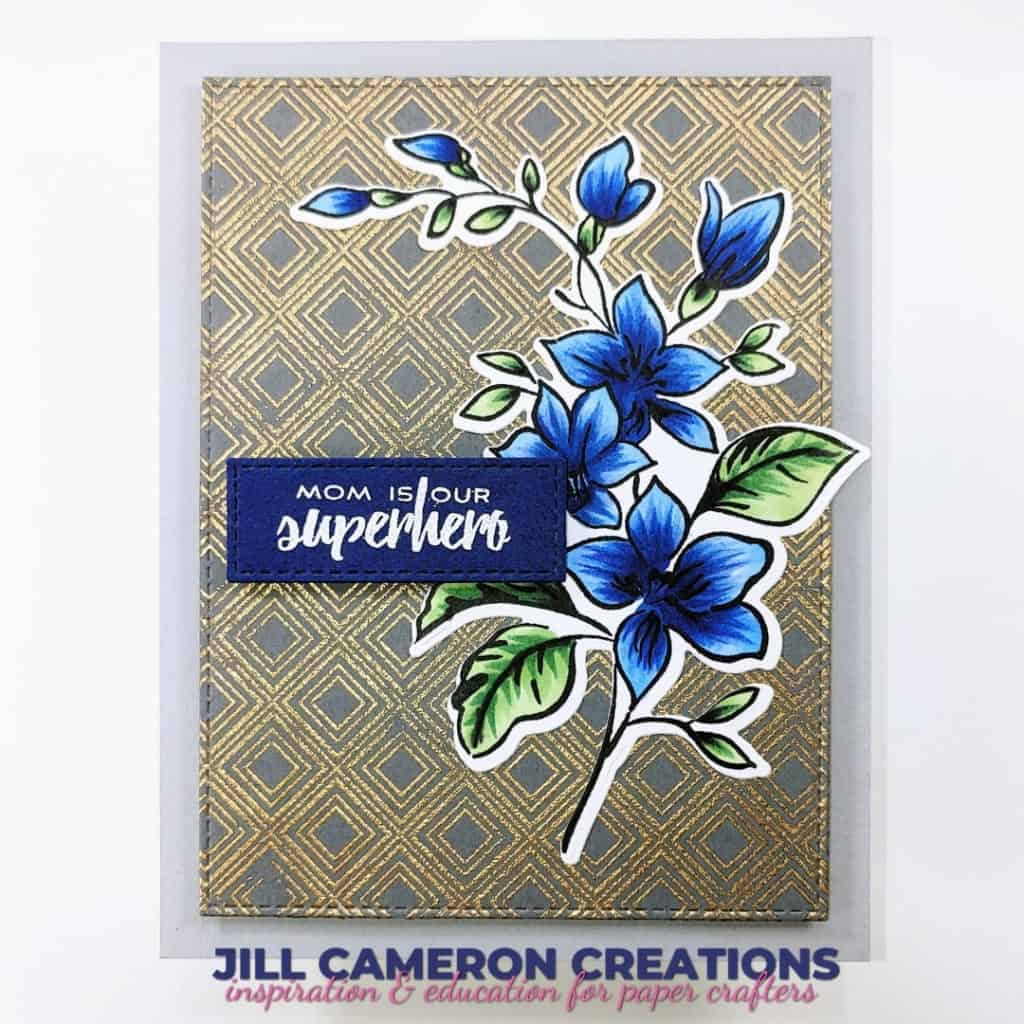 Mother's Day card using Altenew's Shine like a Diamond and Best Mom.  In the colors of gray, navy, gold, and white.  #handmadecard #greetingcard #card #papercraft #mom #stamping #diecutting #copic