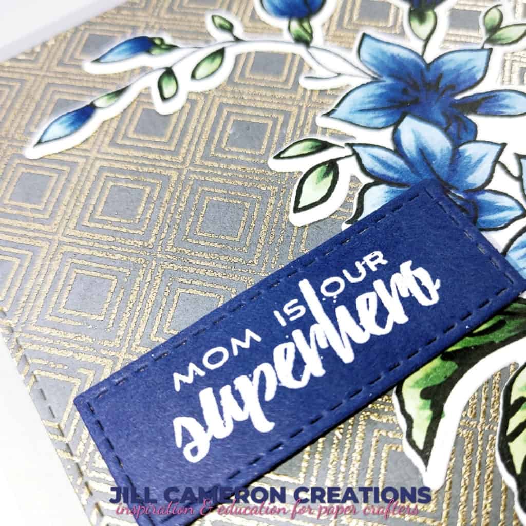 Mother's Day card using Altenew's Shine like a Diamond and Best Mom.  In the colors of gray, navy, gold, and white.  #handmadecard #greetingcard #card #papercraft #mom #stamping #diecutting #copic